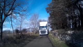 Meeting A Big Truck While Driving On Single Track Road In Scotland