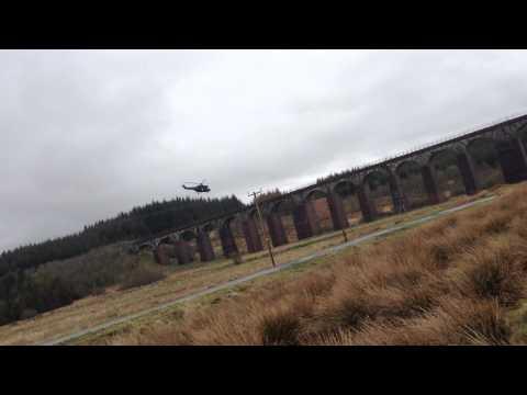 Helicopter At Big Water Of Fleet Viaduct - Gatehouse Of Fleet April 2014